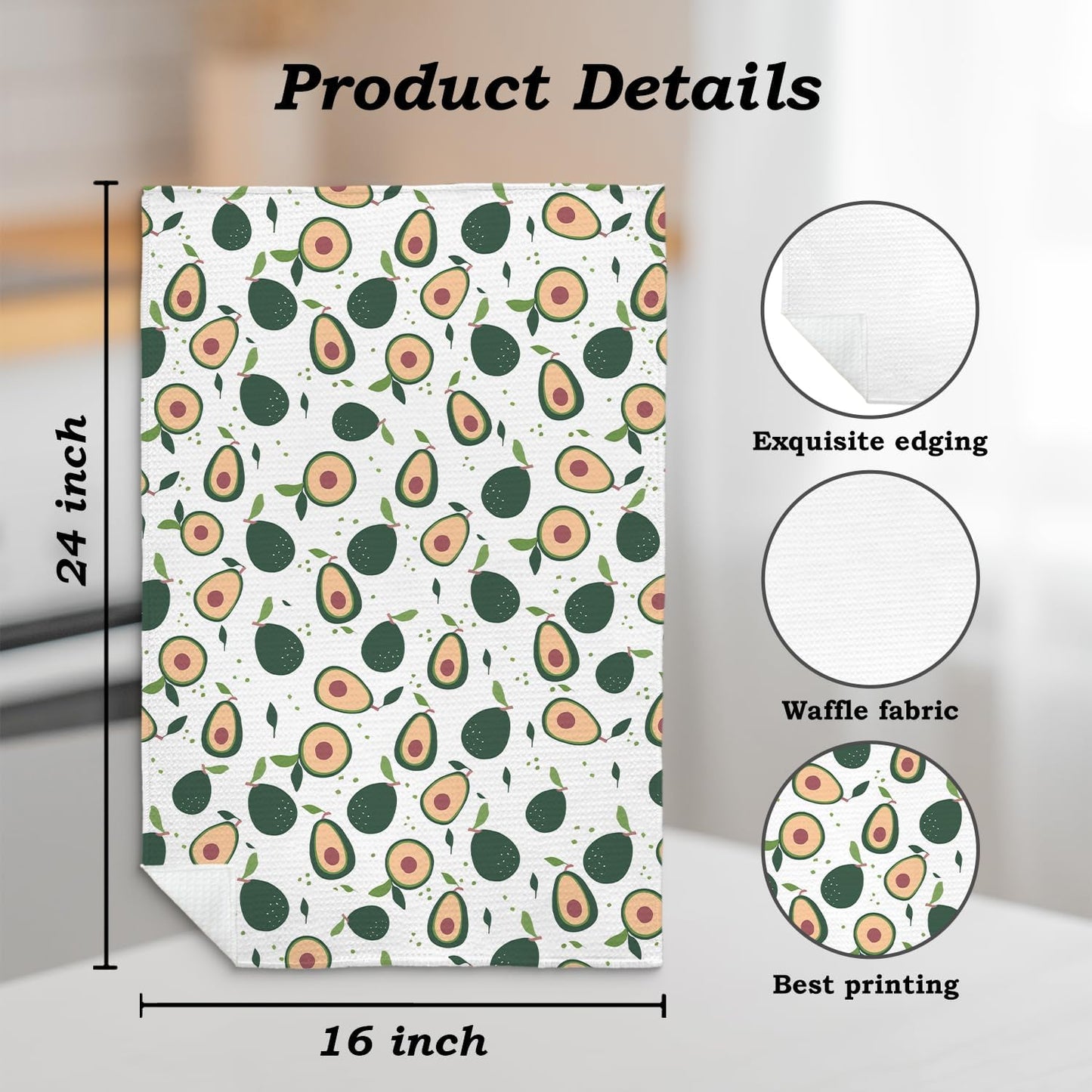 Avocado Decor Kitchen Towel, Avocado Hand Towel Dish Towel for Kitchen Bathroom Decor, Fruit Lover Gifts, 16x24 Inches