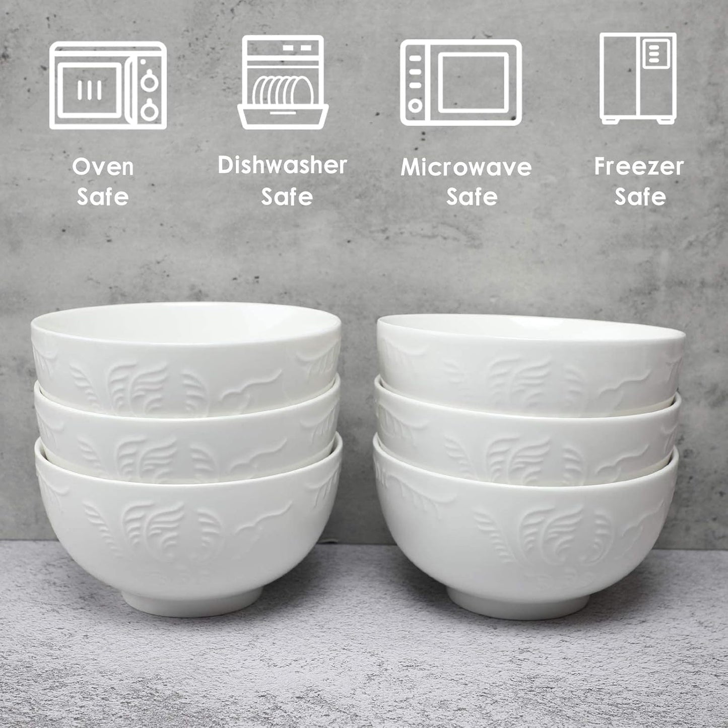 amhomel 6-Pack 24 Ounce Cereal Bowls with Embossed Texture, Porcelain Deep Ceramic Bowls, Dishwasher & Microwave Safe