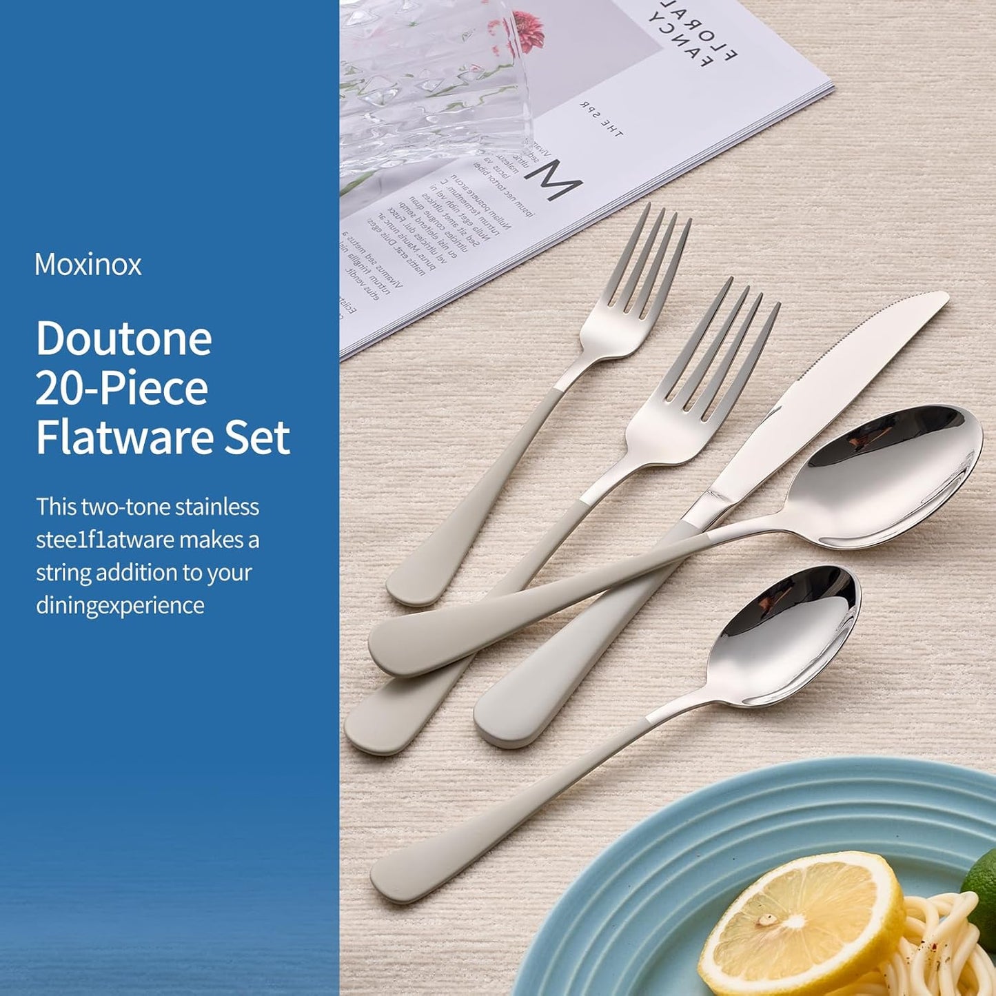 20-Piece Off White Silverware Set, 18/0 Stainless Steel Off White Handle Flatware Set, Service for 4, Modern Cutlery Set Includes Dinner Knives Forks Spoons,Mirror Polished,Dishwasher Safe