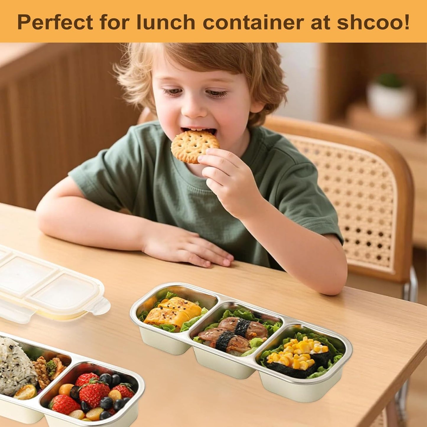 Stainless Steel Snack Containers, 2 Pack Leak-Proof Reusable Snack Containers with Lids, 2 Compartment & 3 Compartment Divided Food Storage Containers, 24 Oz, for School, Work, Outdoor, Travel