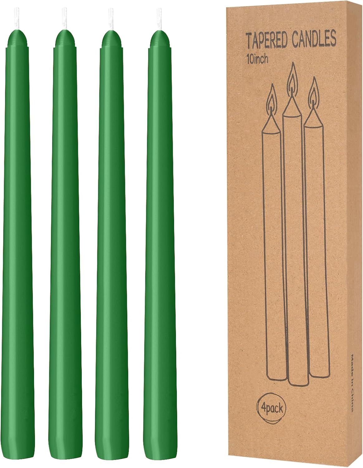 4 Pack Taper Candles - Taper Candles 10 Inch Dripless, Smokeless & Unscented - 8 Hours Long Burning - Hand Poured Tall Candlesticks - Ideal for Weddings, Dinner Parties (Green, 4 Pack Taper Candle)