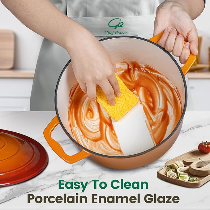 Chef Power Dutch Oven Pot with Lid 5QT, Enameled Cast Iron Dutch Oven for Bread Baking, Braising, Stews, Roasting, Oven Safe Dutch Ovens, Gradient Orange