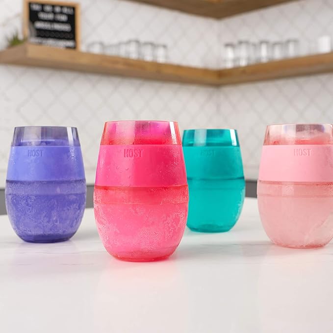 HOST Wine Freeze Cooling Cup, Plastic Double Wall Insulated Freezable Drink Chilling Tumbler with Freezing Gel Wine Glasses for Red and White Wine, Set of 1, 8.5 oz, Pink