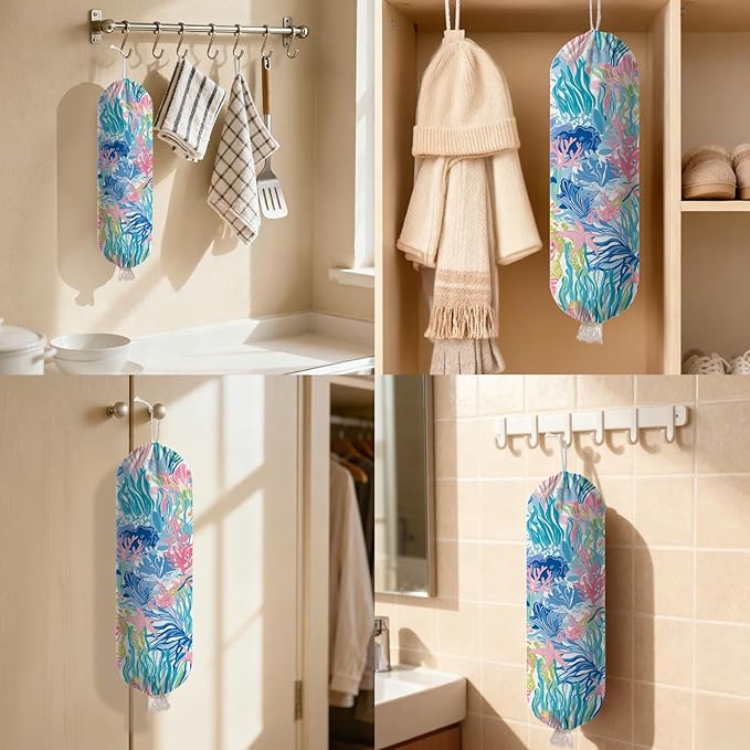 Plastic Bag Holder Dispenser, Plants Plastic Grocery Bag Organizer & Wall Mount Paper Trash Bag Saver Storage for Kitchen Home Pantry Decor, Shopping Bags Storage Dispenser