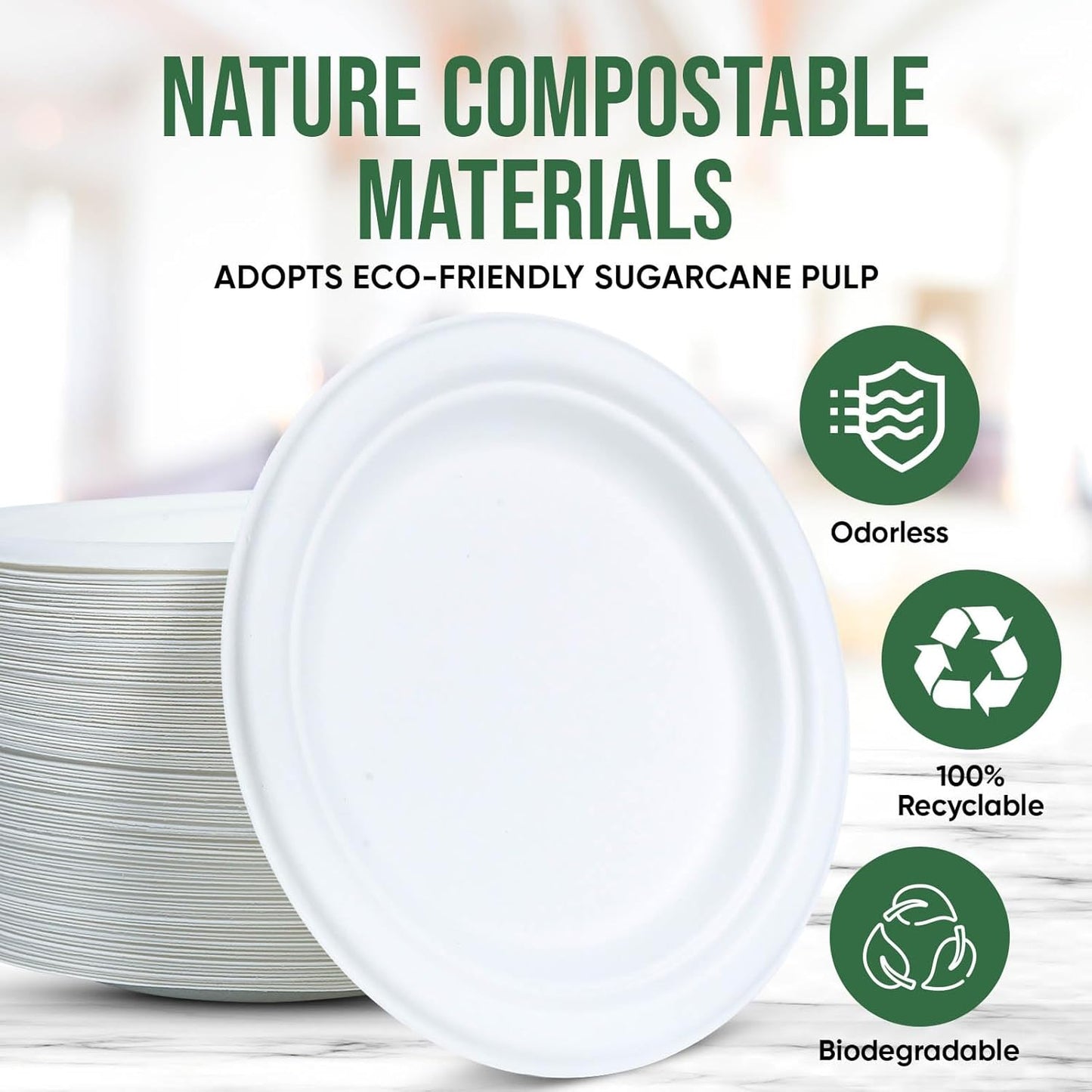 7-Inch White Paper Plates 100 Pack - 100% Compostable Dessert Plates | Leakproof Disposable Plates for Party, Microwave Safe & Oil Resistant, Eco-Friendly Small Dinnerware (100 Count)