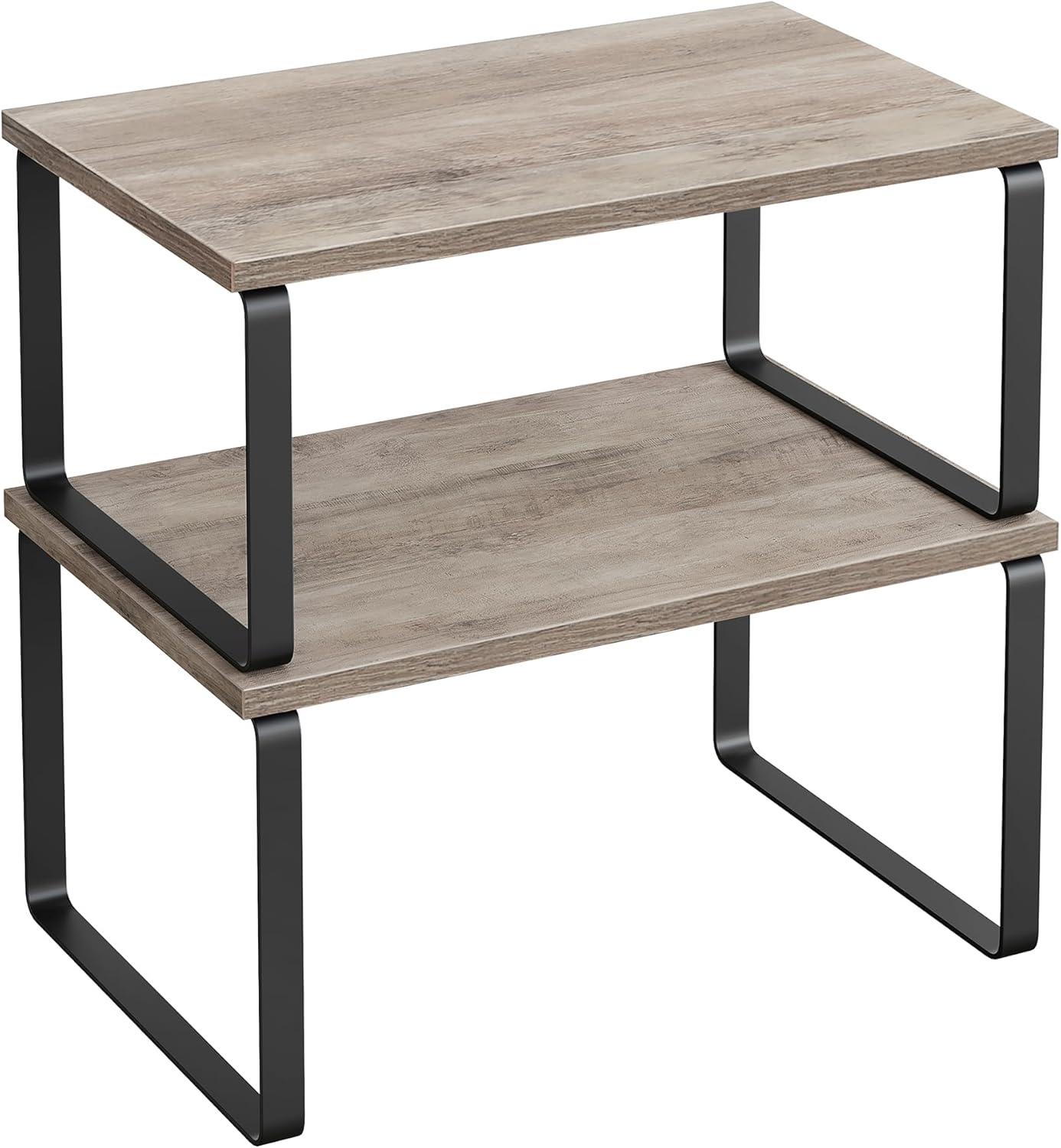 SONGMICS Cabinet Organizer Shelf, Set of 2 Kitchen Counter Shelves, Kitchen Storage, Spice Rack, Stackable, Expandable, Metal and Engineered Wood, Ink Black and Heather Greige UKCS020X02