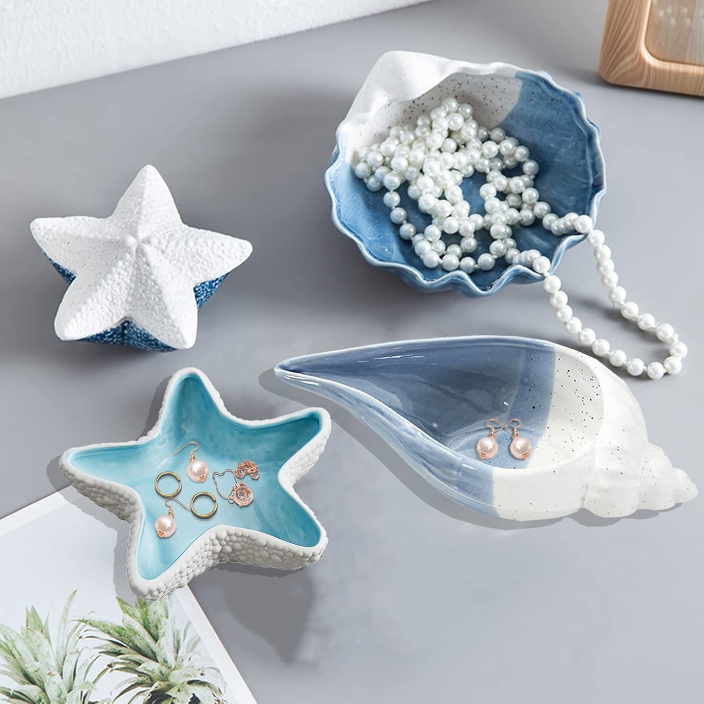 Conch Jewelry Plate Dish Key Holder for Table Jewelry Dish Jewelry Holder Trinket Tray Candy Storage Holder Earring Dish Small Key Bowl for Entryway Table Home Party Decor (I STYLE)