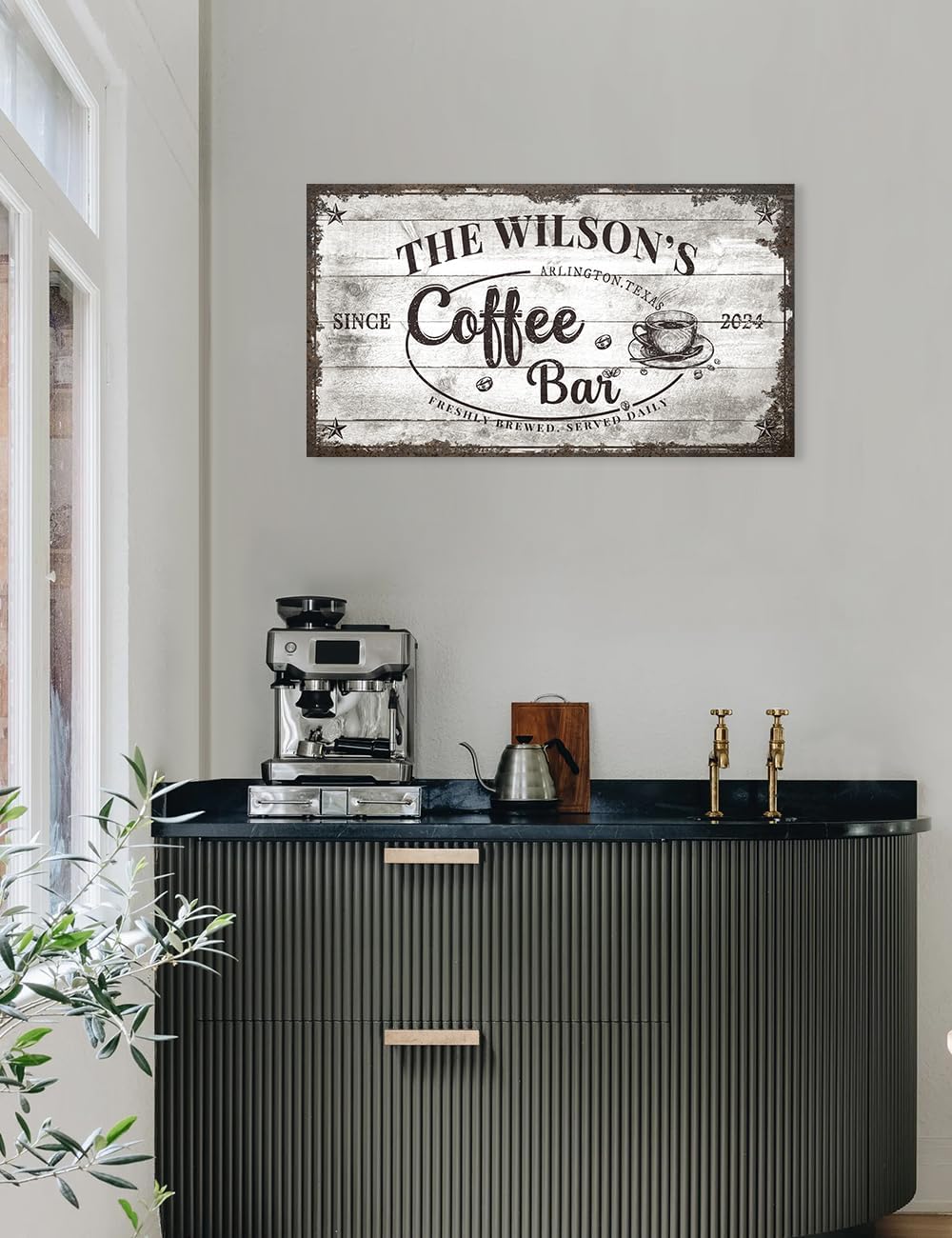 IPIC - Custom Coffee Bar Sign, Personalized Large Canvas Wall Art with Family Name, Vintage Coffee Station Decor, Canvas Prints Gift for Friend Family