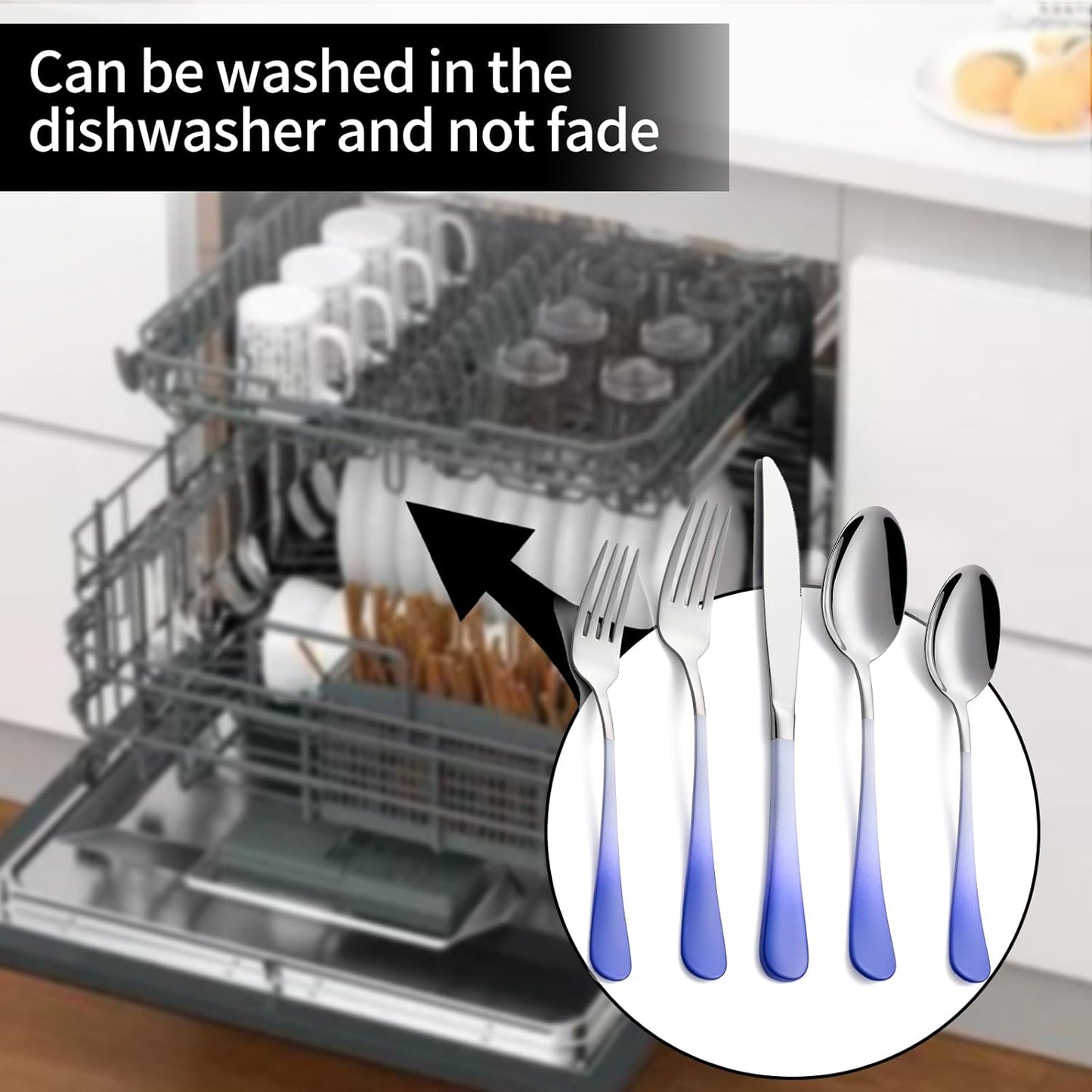 20-Pieces Color Silverware Sets for 4,Blue and white Handle Stainless Steel Cutlery Set, Include Forks Spoons and Knives Set, Dishwasher Safe Utensil Sets for Home Restaurant