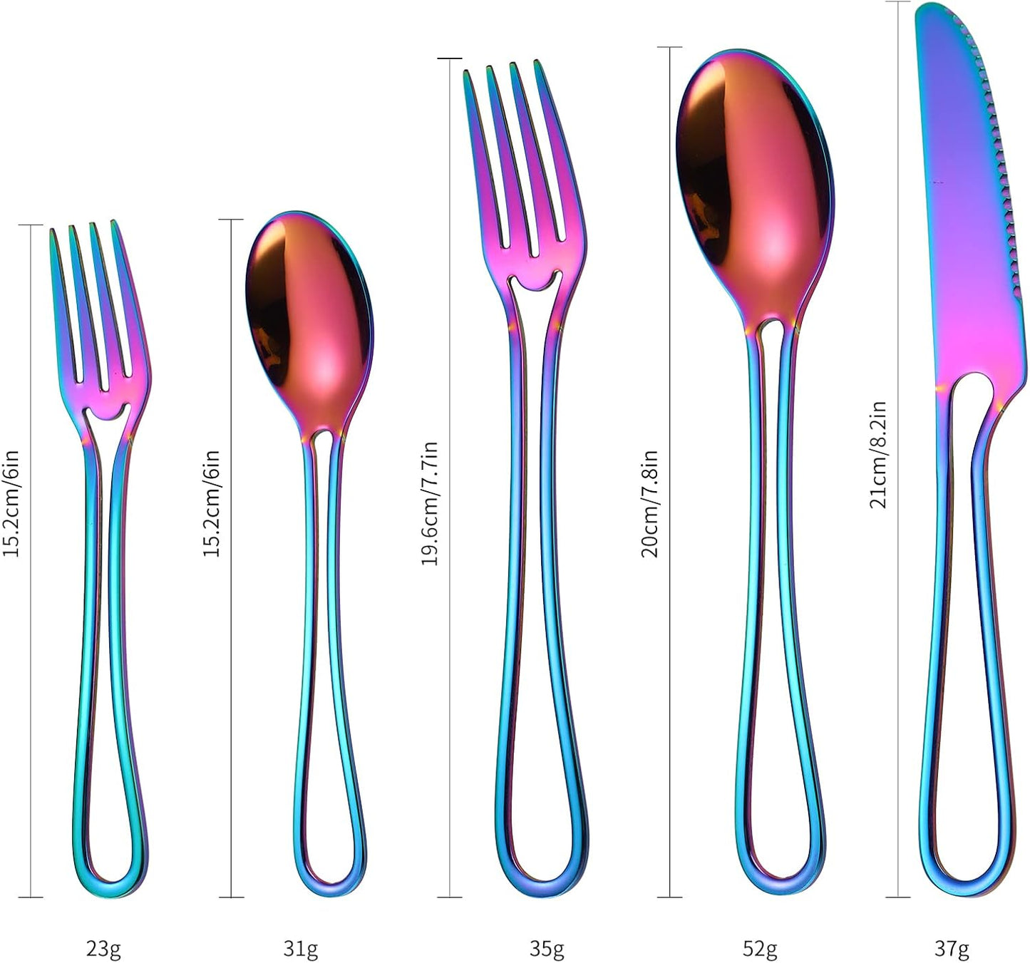 A·HOUSEWARE Iridescent Silverware Hollow Design 20 Piece Stainless Steel Flatware Set of 4 include Forks Spoons Knives Rainbow Utensils Color for Restaurant Parties Durable