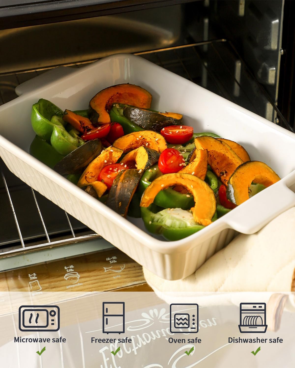 Casserole Dish for Oven, Ceramic Deep Lasagna Pan, 4 Quarts Baking Dish with Handles, 9 x 13 inches Baking Pan, Rectangular Oven Safe Pan, Porcelain Bakeware, White