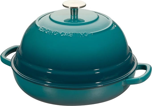 Enameled Cast Iron Dutch Oven Pot with Lid, Round Bread Oven for Homemade Sourdough Bread Baking, 6 Quart, Darkcyan