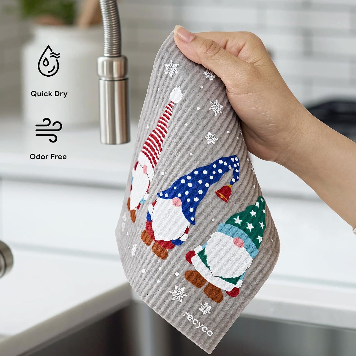 RECYCO Swedish Dishcloths for Kitchen | 4 Pack Cookie Joy Washable Dish Rags | Cellulose Reusable Cleaning Paper Towels | Absorbent Counter Dish Cloth Sponge Kitchen Wipes, 8" L x 7" W