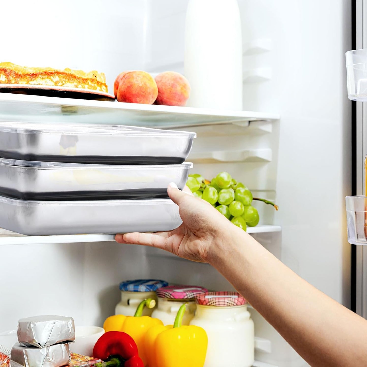 12 Pcs 129 oz Stainless Steel Food Storage Container with Lid Reusable Meal Prep Container Stackable Metal Storage Box Kitchen Tray for Meat Marinating Oven Freezer Leftovers Dishwasher Safe