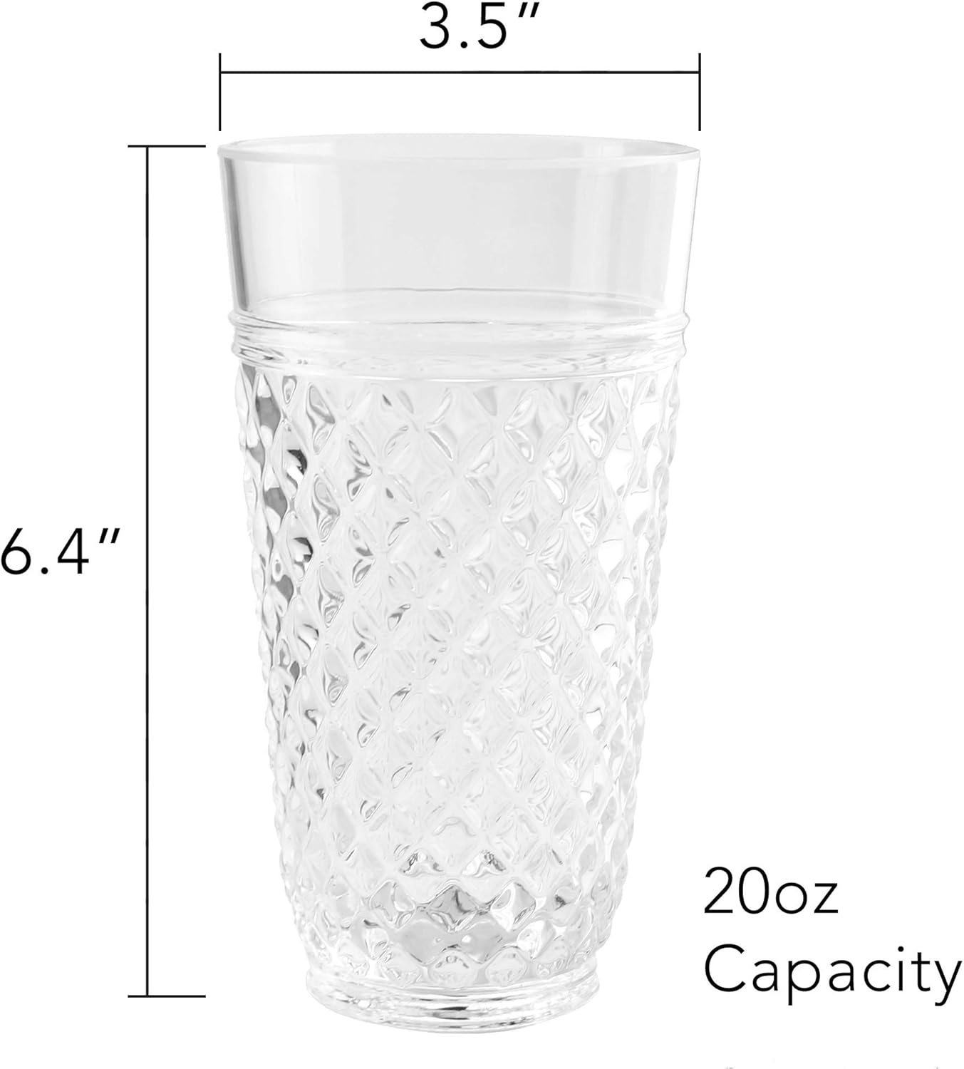PG Plastic Drinking Glasses 20oz - Set of 4 Clear Acrylic Water Glasses - Plastic Tumblers, Safe & Reusable, Drinkware for Indoor & Outdoor Glassware