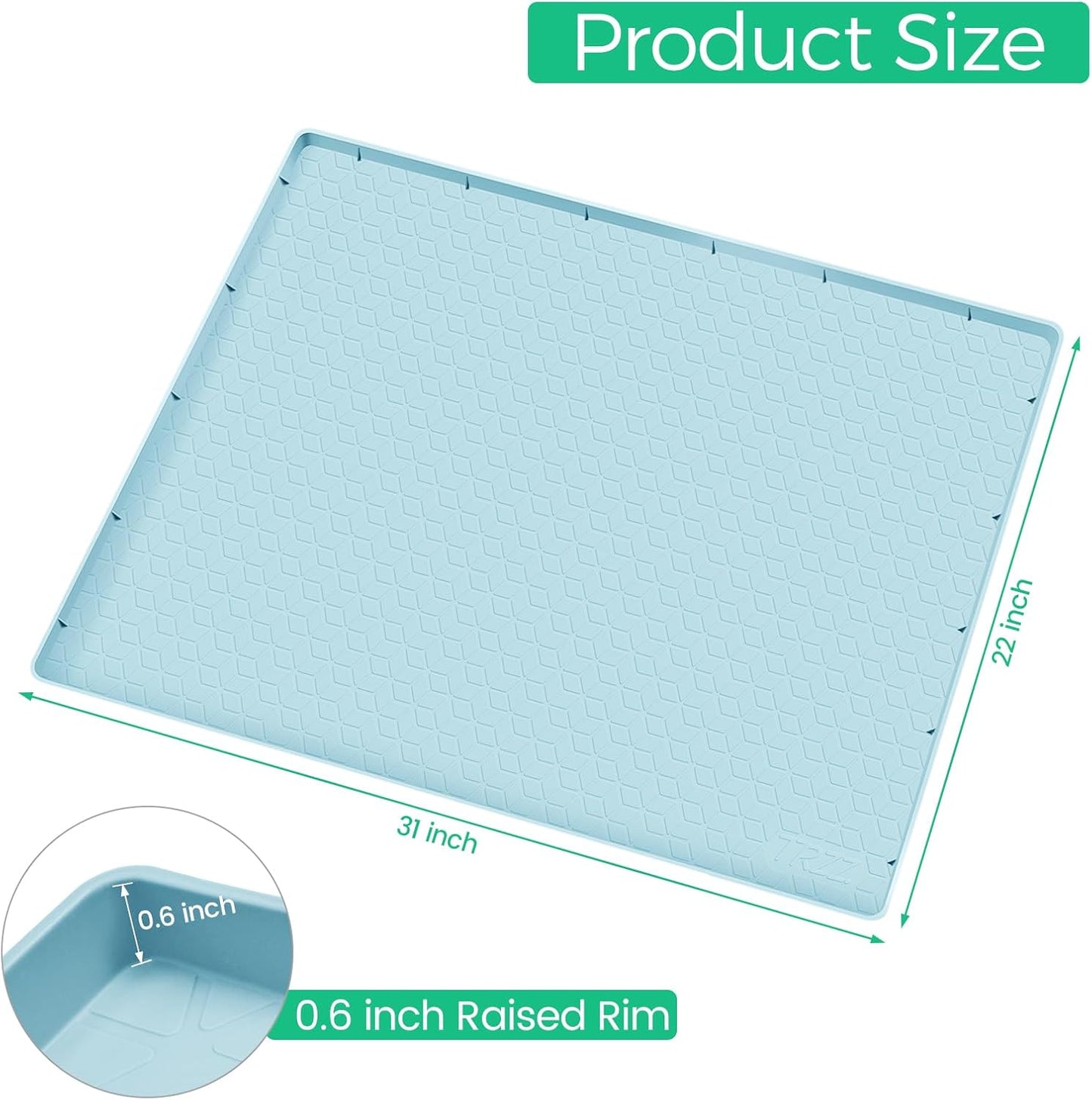 TRZZ Silicone Waterproof Under Sink Mat 31" x 22", Drip Tray and Cabinet Liner for Kitchen and Bathroom, Prevents Water Damage and Organizes Cabinets (Light Blue)