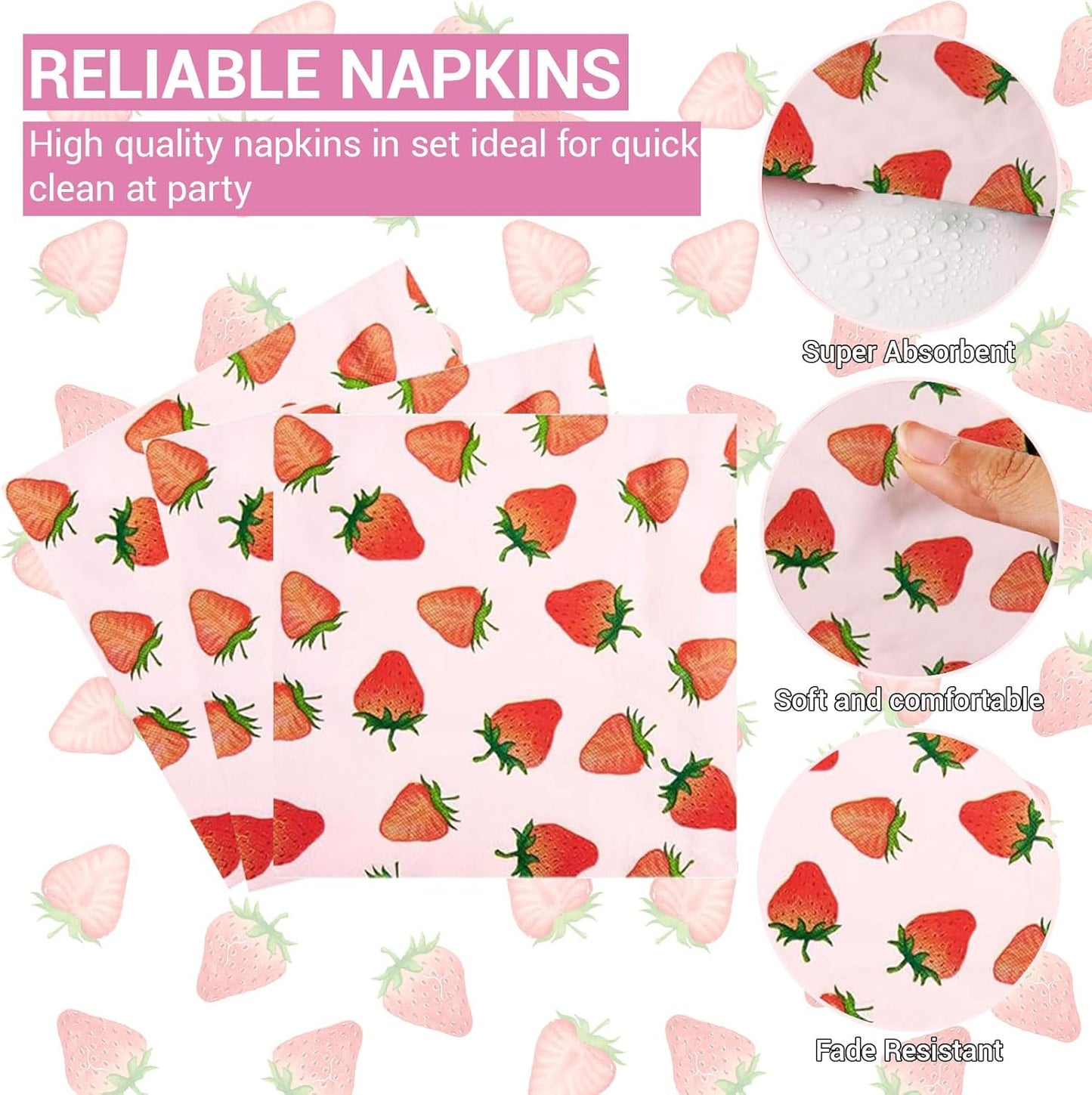 DTDO 96 Pcs Strawberry Tableware Set Disposable Paper Plates Napkins and Forks Fruit Party Decoration Strawberry Themed Birthday Dinnerware for Girls Birthday Decorations, Serves 24
