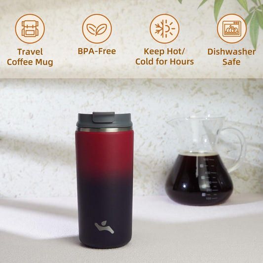 Tumbler with Lid, 12 oz Travel Coffee Mug Double Wall Vacuum Stainless Steel Thermal Metal Cup Insulated Water Bottle,Rosy Red