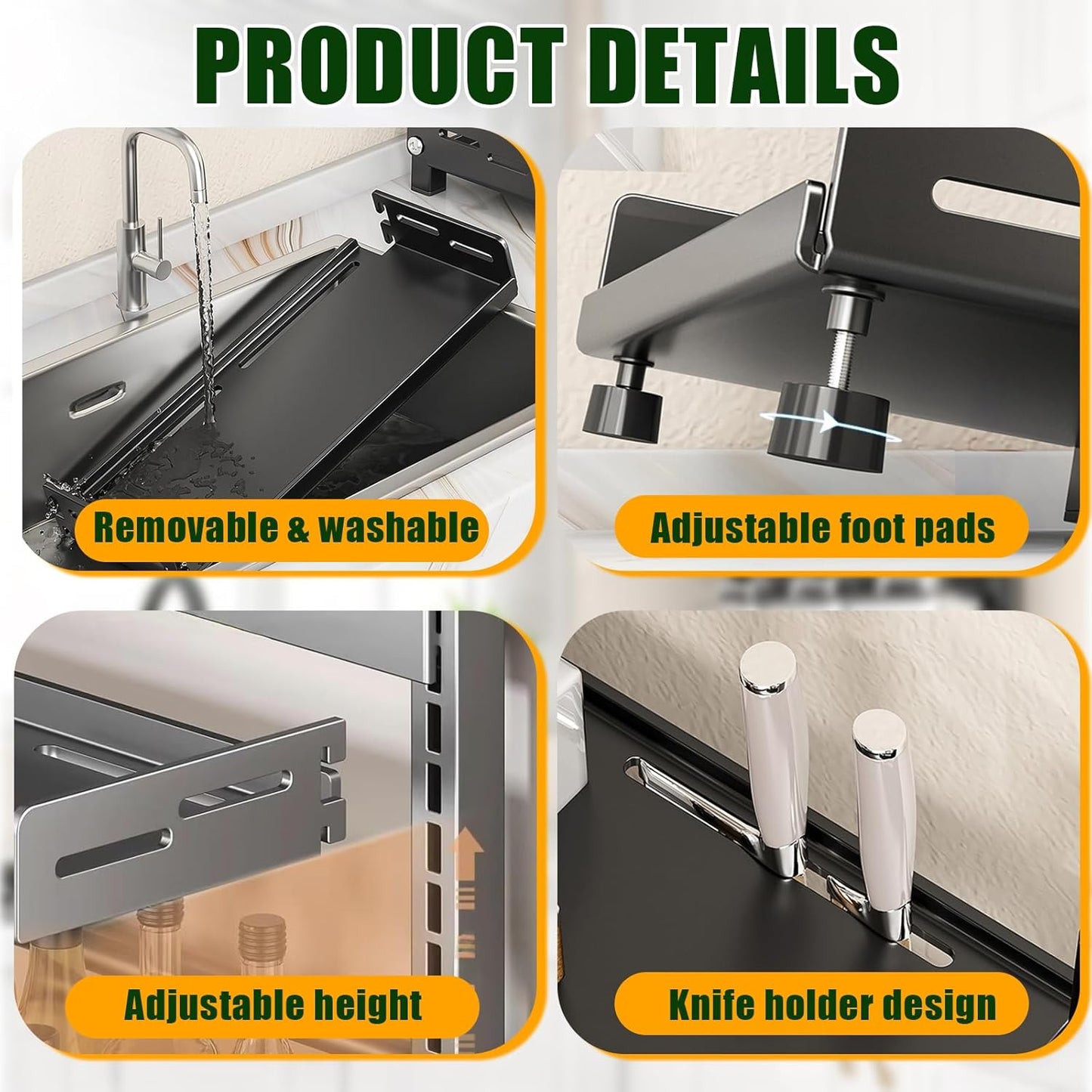 Spice Organization for Cabinet | 2 Tier Standing Height-Adjustable Spice Rack | Large Metal Rust-Proof Seasoning Organizer | Kitchen Storage Organization Shelf for Pantry Bathroom (2-40CM Black)