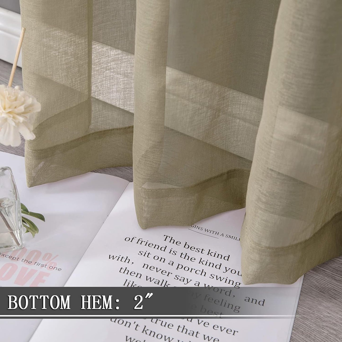 Tollpiz Sheer Tier Curtain Linen Textured Half Kitchen Curtains Sheer Light Filtering Rod Pocket Voile Small Curtains for Bathroom, 25 x 36 inches Long, Taos Taupe, Set of 2 Panels