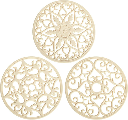 Smitchraft Silicone Trivets for Hot Dishes, Pots & Pans, Multi-Use Hot Pads Kitchen Quartz Countertops, Pot Holders Trivet Mat, Non-Stick Carved Heat Resistant Mats for Counter & Table, Set 3 Biege