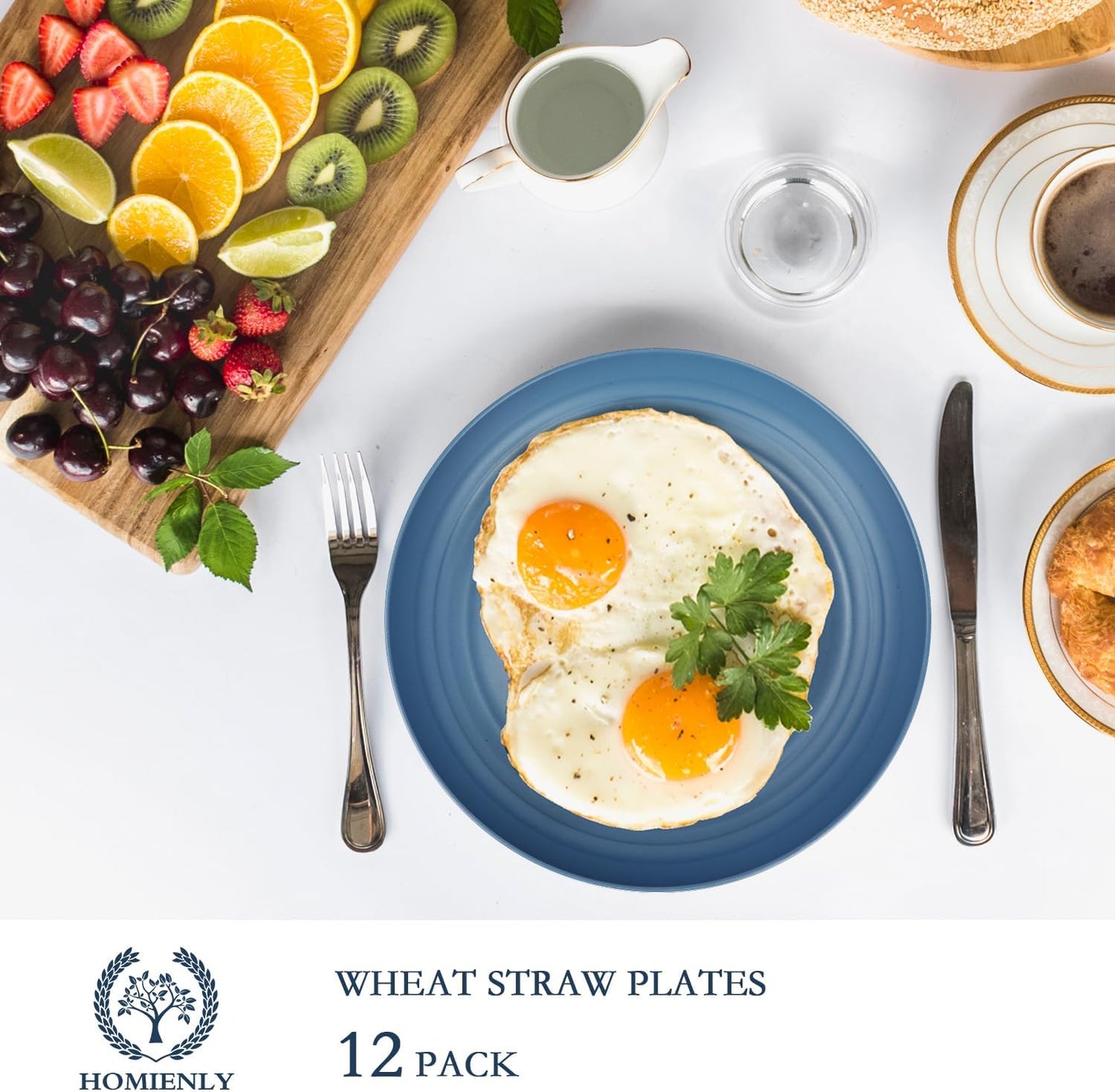 Homienly Deep Dinner Set of 12 - Alternative for Plastic, Microwave and Dishwasher Safe Wheat Straw Plates for Kitchen, Unbreakable Kids (Multi, 10 Inch)