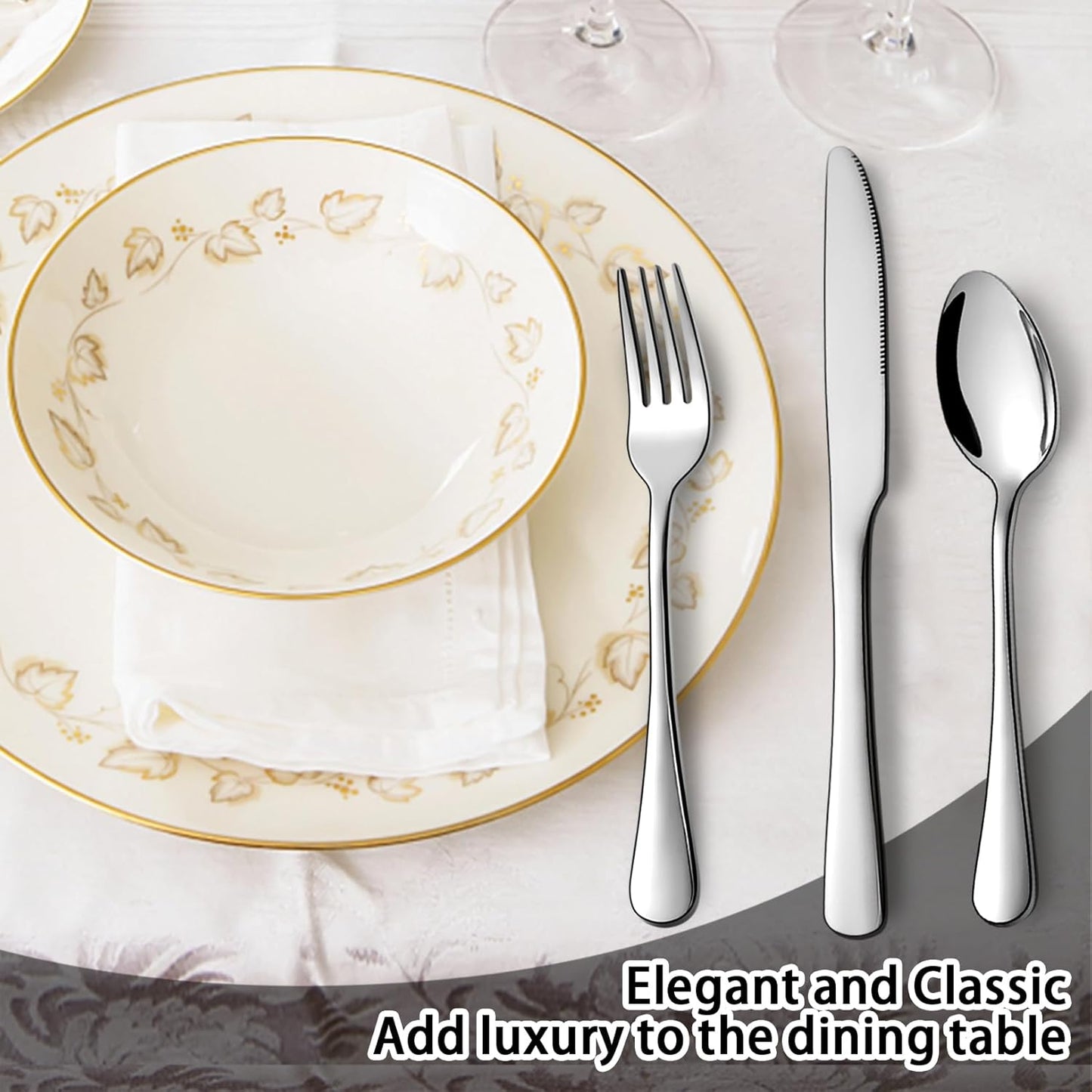 5pcs Stainless Steel Silverware Set, Kitchen Cutlery Set, Mirror Polished Forks Knives and Spoons Set for Home and Restaurant, Rust Resistant Eating Utensil Set