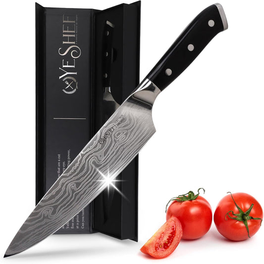 8 Inch Japanese Chef Knife - Professional Stainless Steel Kitchen Knife, Chef's Knives with Ergonomic Handle - Strong, Sharp Edge - Tool for Cutting, Carving, Slicing - Luxury Gift Box