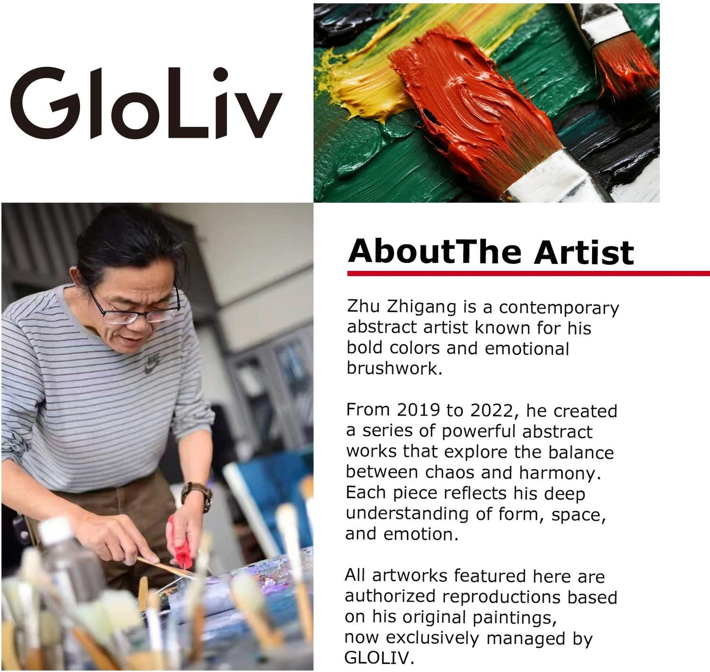 Gloliv Canvas Wall Art for Living Room – Abstract Wall Decor Painting, Artist-Authorized Reproduction Print – Modern Canvas Prints for Office, Bedroom, Bathroom & Kitchen Home Decor 10"x8"