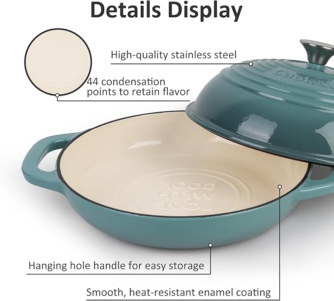 Premium Enameled Cast Iron Dutch Oven for Bread Baking | Non-Stick 2QT Oval Bread Oven with Lid | Perfect for Sourdough, Loaf, and Artisan Baking (Round Green, 5 QT)