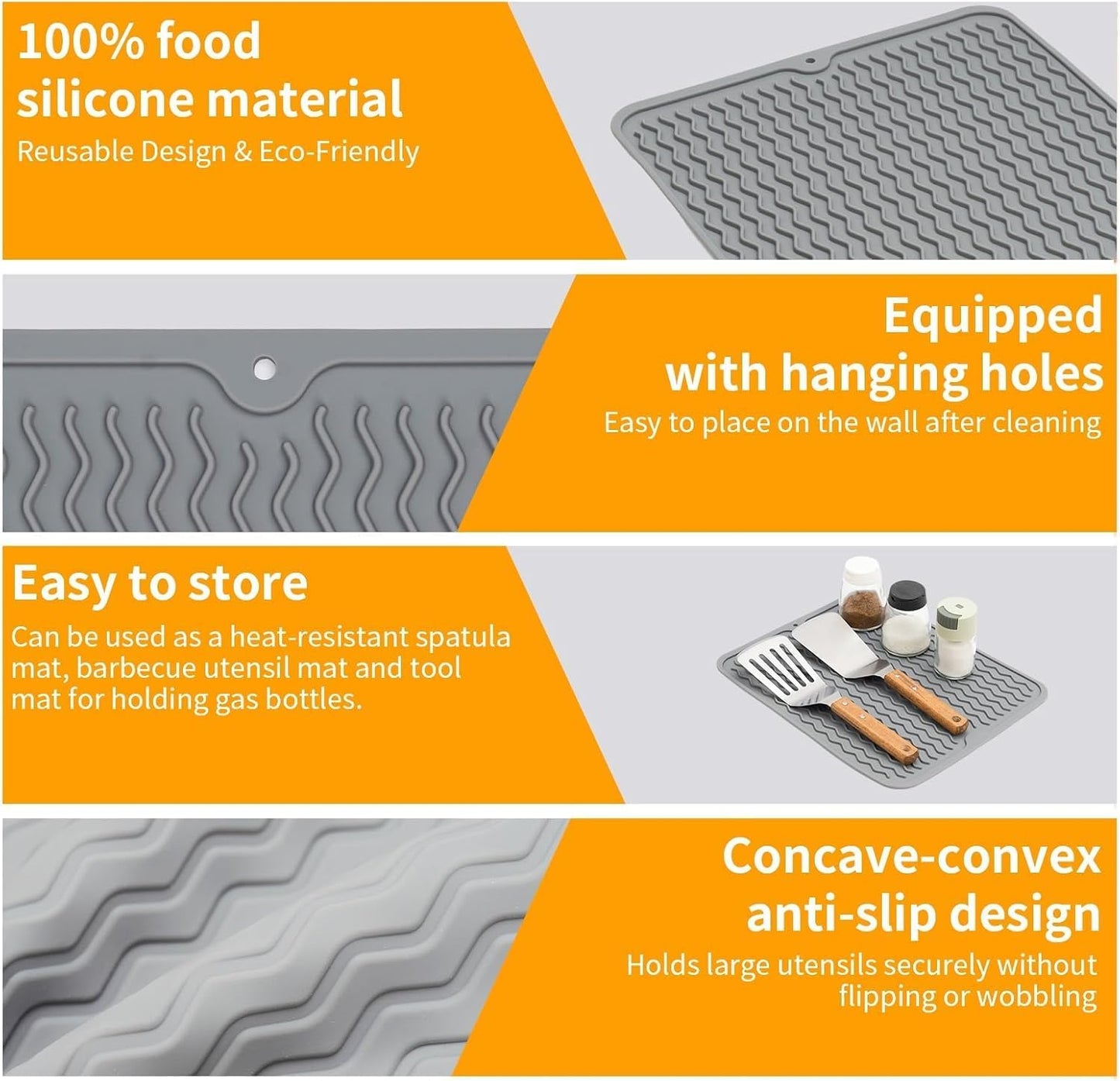 Blackstone Griddle Accessories Silicone Grill Side Shelf Tool Mat, Outdoor BBQ Spatula Mat, with Drip Pad Kitchen Countertop Heat Resistant Mat (Grey)