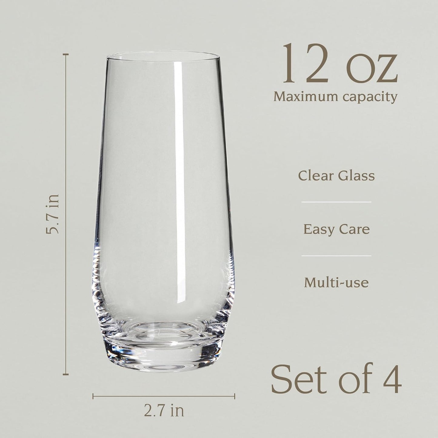 over&back 12oz Traditional Glassware - Set of 4 Classic Stemless Drinking Glasses for Parties, Get-togethers, and More - Mouth-Blown - Wine Cups for Kitchen and Dining Room - Clear