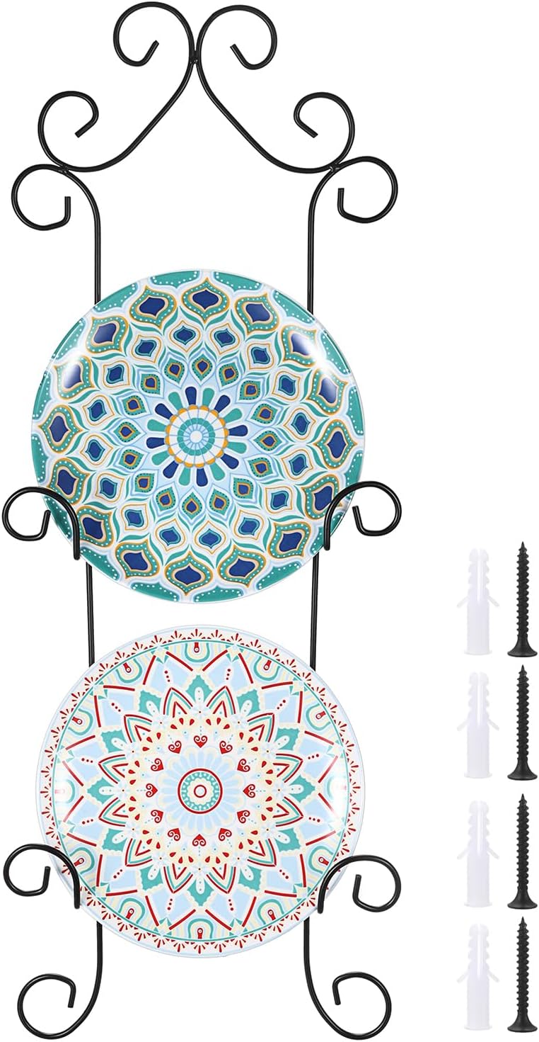 Kokone Plate Hangers for Wall,Metal Plate Rack for Wall,2-Tier Wall Plate Hangers for Plate Up To 8 Inch,Detachable Plate Wall Hangers for Plates Platters Plaques Dishes Artwork Display