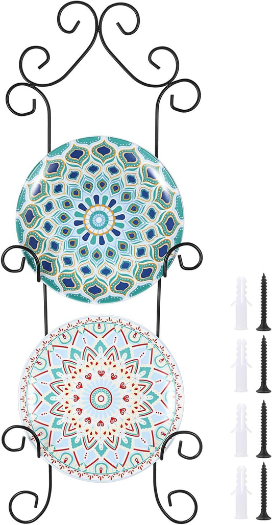 Kokone Plate Hangers for Wall,Metal Plate Rack for Wall,2-Tier Wall Plate Hangers for Plate Up To 8 Inch,Detachable Plate Wall Hangers for Plates Platters Plaques Dishes Artwork Display