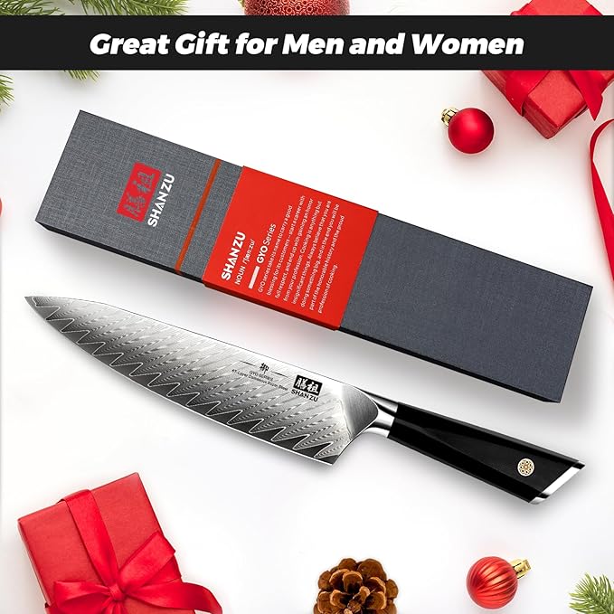 SHAN ZU Damascus Chef Knife 8 inch, 67-Layer High Carbon Steel Kitchen Knife Ultra Sharp Japanese Chef Knives, Professional Kitchen Utility Knives with G10 Ergonomic Handle/Gift Box