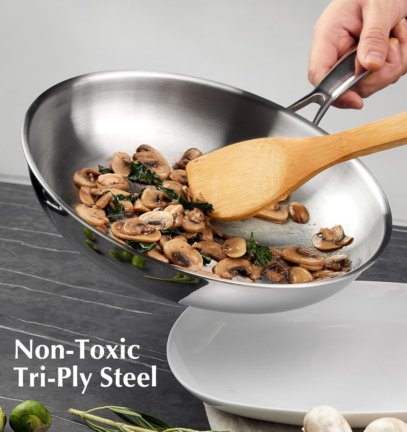 KOCH SYSTEME CS Stainless Steel Pan 10 Inch, Tri-Ply Stainless Steel Frying Pan with Stay-Cool Handle, Oven Safe, Non-Toxic Staninless Steel Skillet, Fast & Even Heat Induction Compatible