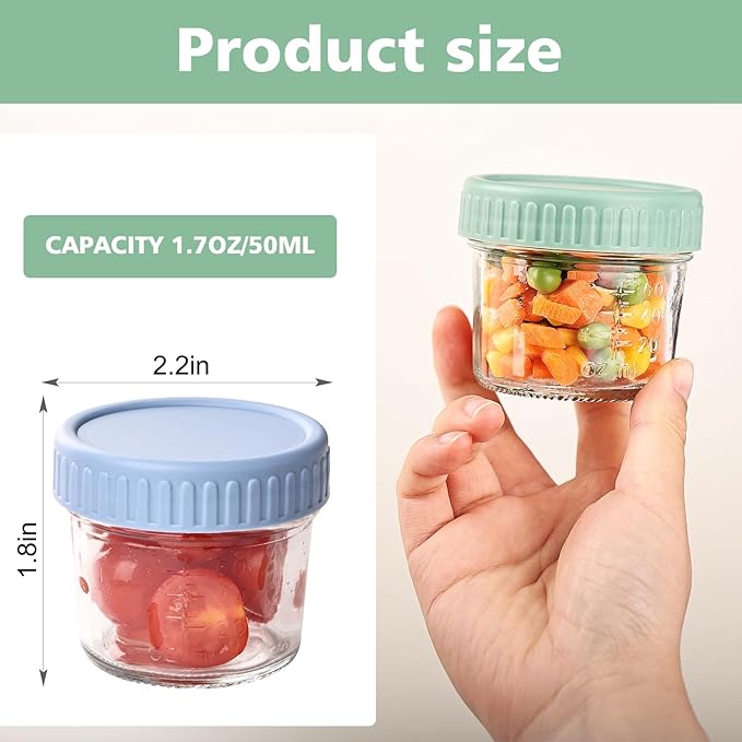 YUNCANG 6-Pack Glass Food Storage Jars 4 Oz Glass Food Canisters with Lid Microwave, Dishwasher & Freezer Safe