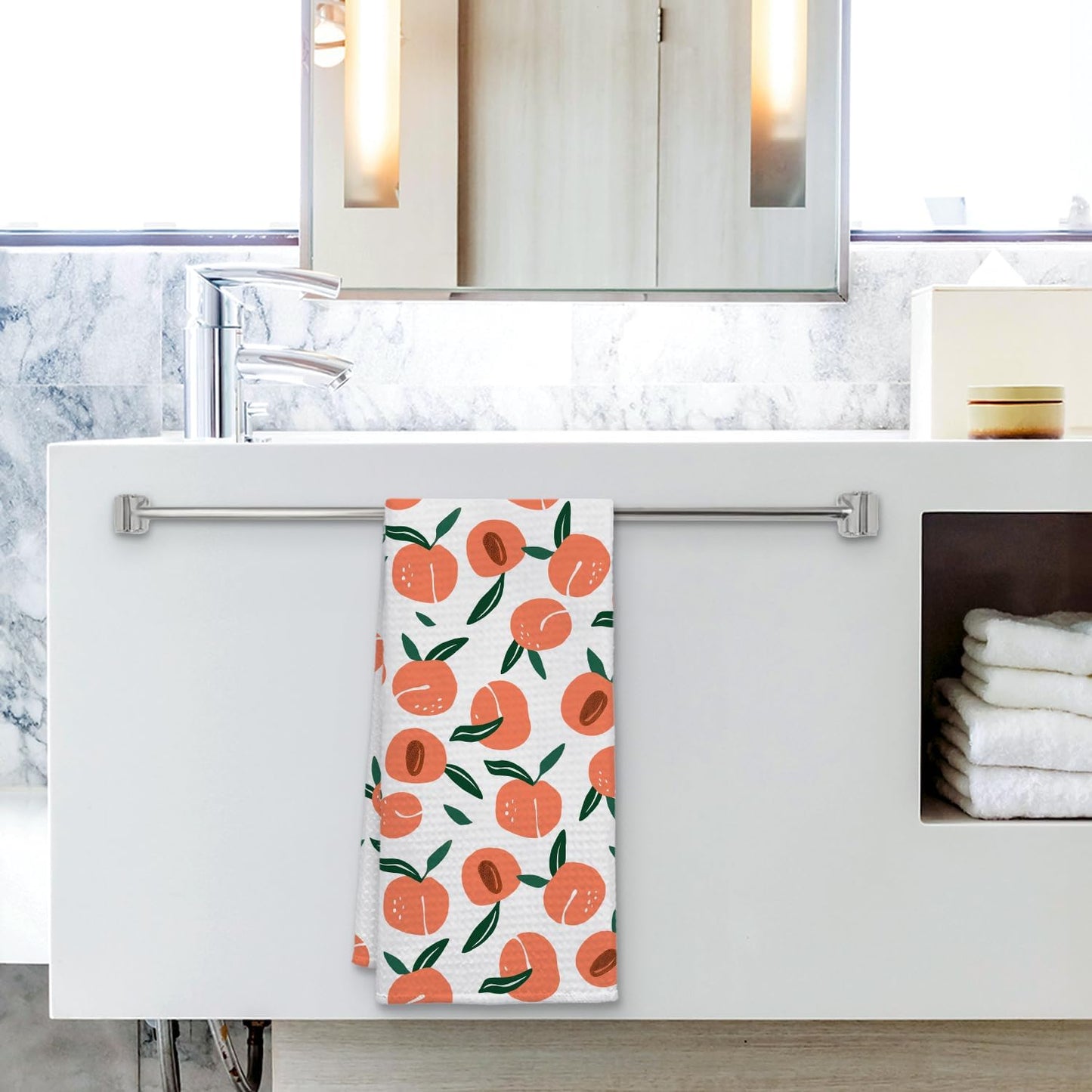 Peach Decor Kitchen Towel, Peach Hand Towel Dish Towel for Kitchen Bathroom Decor, Fruit Lover Gifts, 16x24 Inches