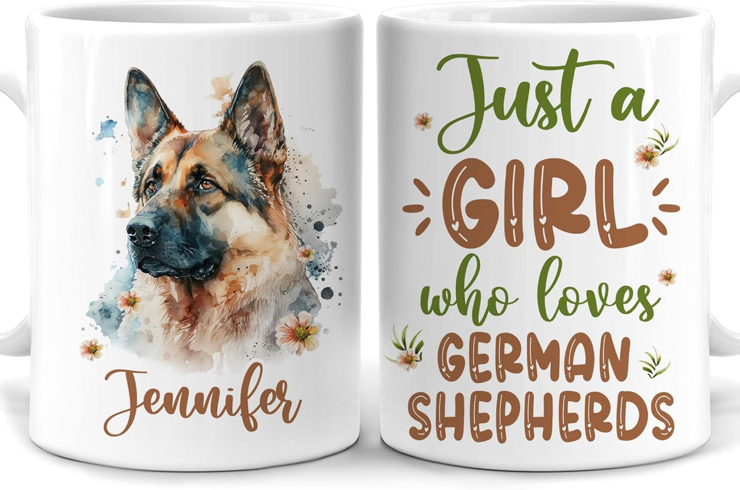 Hyturtle Personalized Gifts German Shepherd Lover - Just A Girl Who Loves German Shepherds Custom Name Ceramic Coffee Mug Cup 11oz - Idea Cute Dog Lover Gifts For Women, Girl On Birthday, Christmas