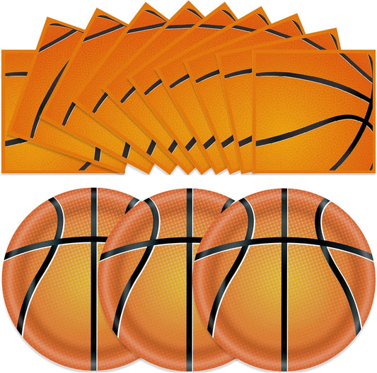 50pcs Basketball Plates and Napkins Party Decorations, 7inch Basketball Themed Birthday Paper Dessert Plates and Napkins Disposable Sports Tableware Sets Party Supplies for Birthday Baby Shower