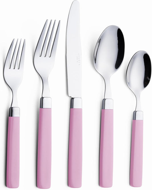 ANNOVA Silverware Set Stainless Steel Colorful Tableware Kitchen Flatware Set Utensils, Includes Dinner Knives, Forks, Spoons, Salad Forks & Dessert Spoons (Light Pink, 20 Pieces)