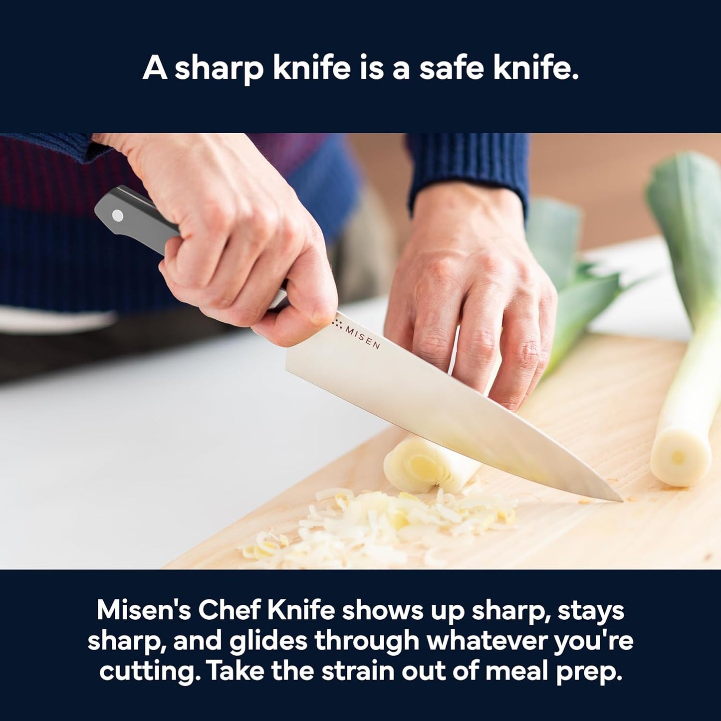 Misen 8" Chef Knife – High Carbon Japanese AUS-10 Stainless Steel – Hybrid German & Japanese Blade – Precision Kitchen Knife for Professionals & Home Cooks – Ultimate Cutting Performance - Gray