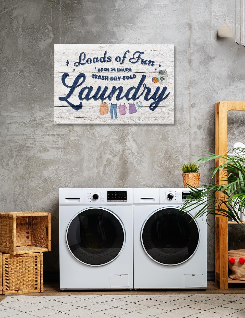 IPIC - Cute Laundry Room Decor, Large Rustic Wall Art Print on Acid-Free Cotton Canvas for Family Laundry Room, Rustic Farmhouse Style Wall Decor for Home, Made in USA
