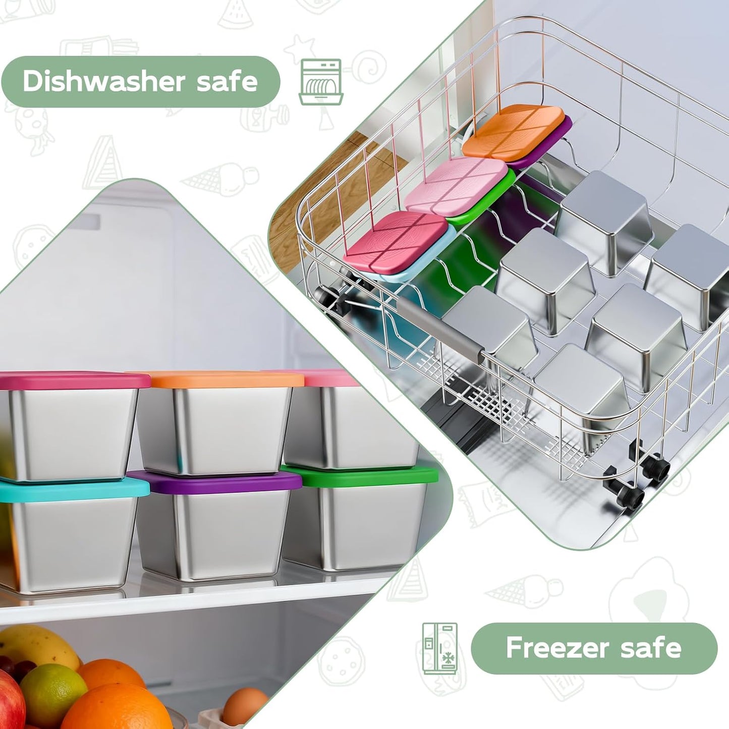 6-Pack 6oz Stainless Steel Snack Containers for Kids, Leak-Proof Metal Toddler Food Storage Containers with Silicone Lids & 64 Writable Labels, Stackable Lunch Box for School, Office, Picnic, Home