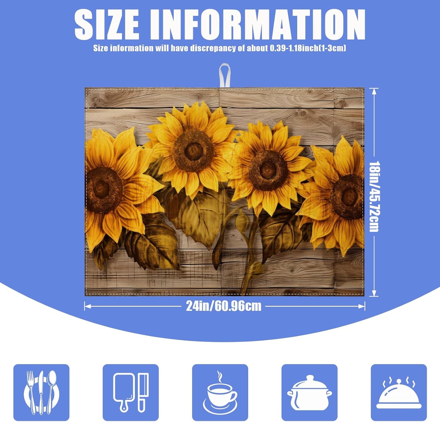 Vintage Sunflower Wooden Grain Dish Drying Mat for Kitchen Counter Drying Pad Absorbent Reversible Dish Drainer Rack Mats Draining Pad 18"x24"Inch