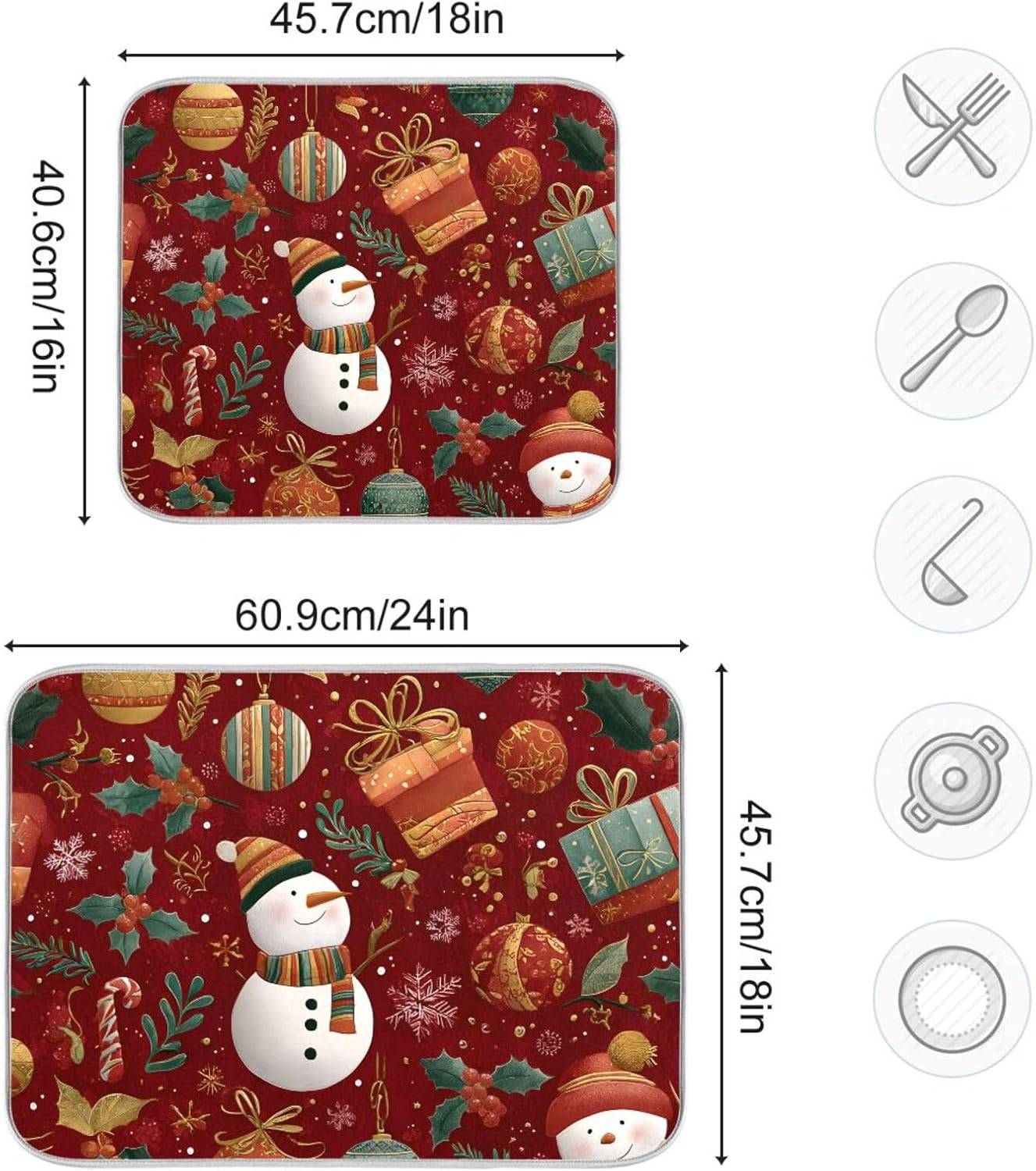 Snowmen Candy Canes and Christmas Dish Drying Mat Super Absorbent Drying Mat 16x18 inch Large Dish Drying Mats for Kitchen Counter Dish Drying Pads Kitchen Drying Matt for Countertop