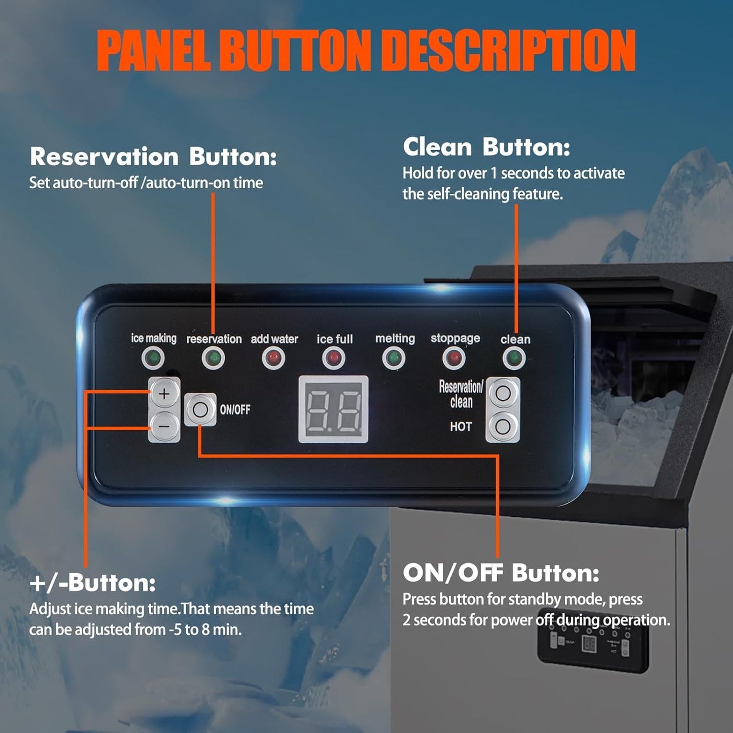 Commercial Ice Maker Machine, 120lbs/24H Stainless Steel Under Counter Ice Machine with Large Ice Storage Capacity, Freestanding Ice Maker for Restaurant, Bar, Cafes, Home Office