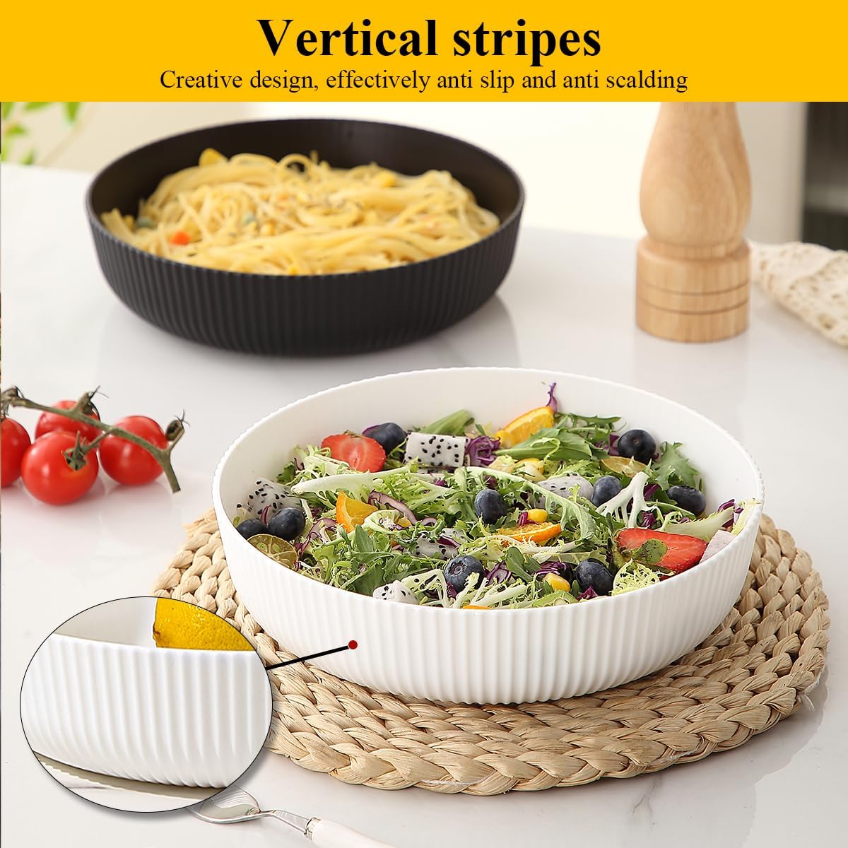 Berglander Pasta Bowls Set of 4, Salad Bowls 37oz Unbreakable Large Plastic Soup/Salad/Fruit/Serving Bowls for Home, Restaurant, Outdoor, Picnic, Camping, Serving Dishes