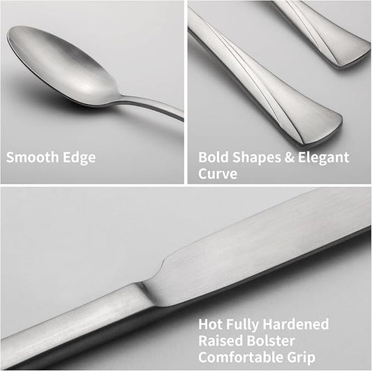 Alata Alice 40-Piece Silverware Set Stainless Steel Flatware Set,Service for 8,Matte Satin Polished Cutlery Set,Dishwasher Safe