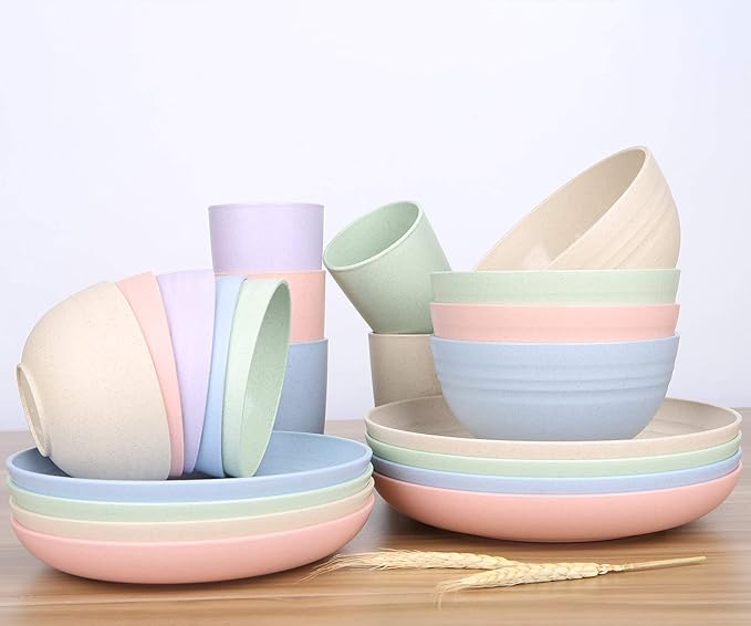 LuckyZone Wheat Straw Reusable Cup (12 oz) - Unbreakable Drinking Glasses Sets for Home Outdoor - Dishwasher Safe Tumbler - BPA Free and Eco friendly (10Pcs/5Color)